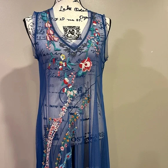 Johnny Was Johnny Was Mazzy Bias Slip Dress Blue Dream - Picture 12 of 16